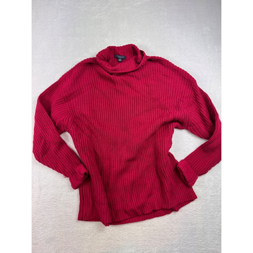 American Eagle Oversized Turtleneck Sweater Womens XS Pink Ribbed Knit Slouchy